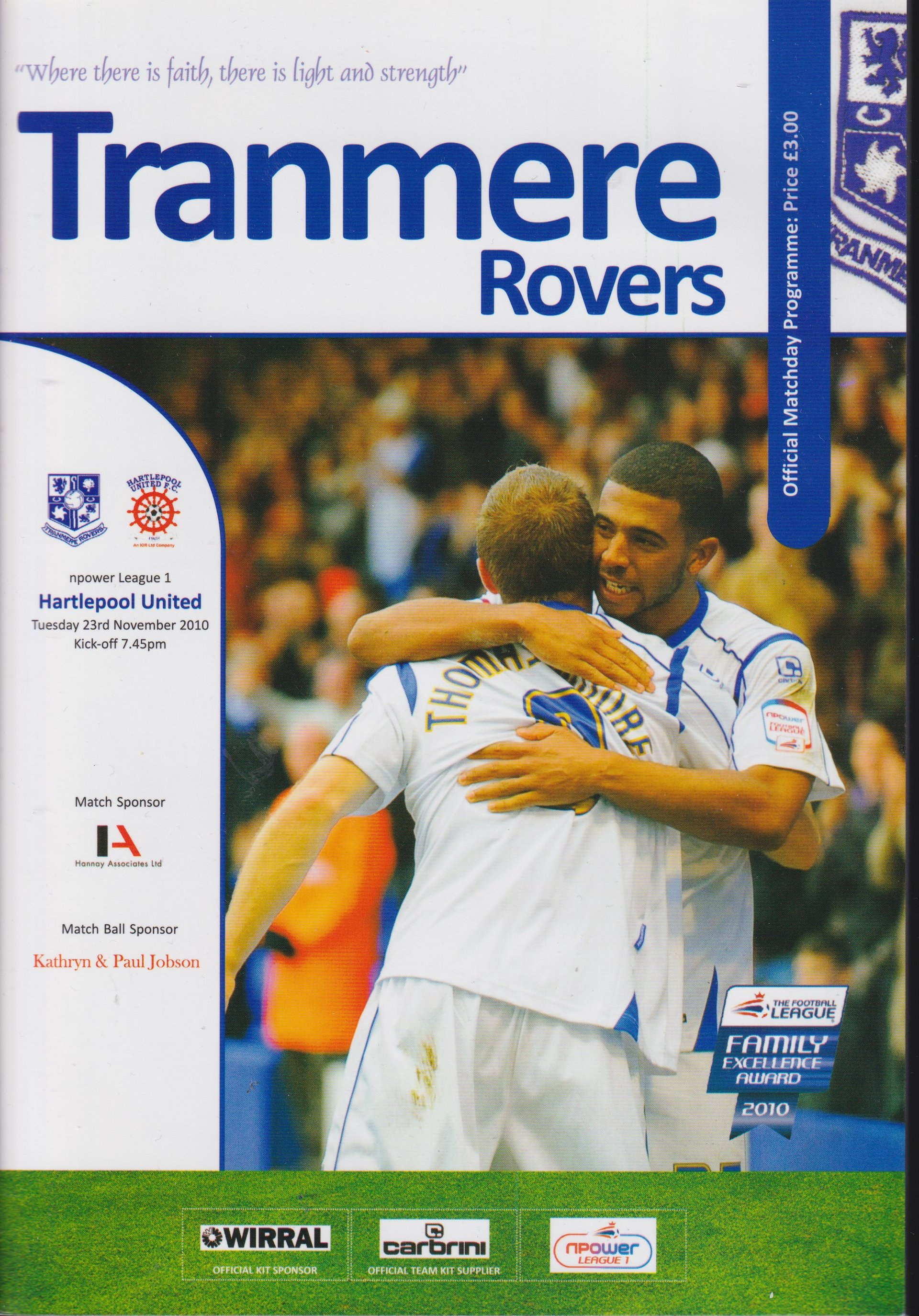 Tranmere Rovers v Hartlepool United match programme